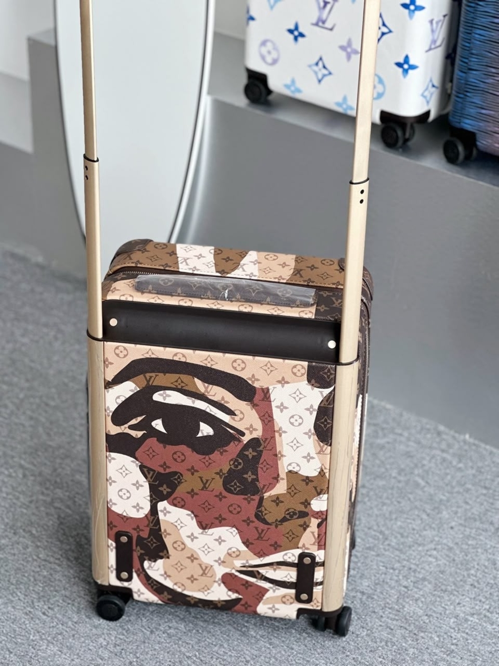 Louis Vuitton Multicolor Brown Tan Cream Monogram Face-Print Carry-On - Picture 2 of 4